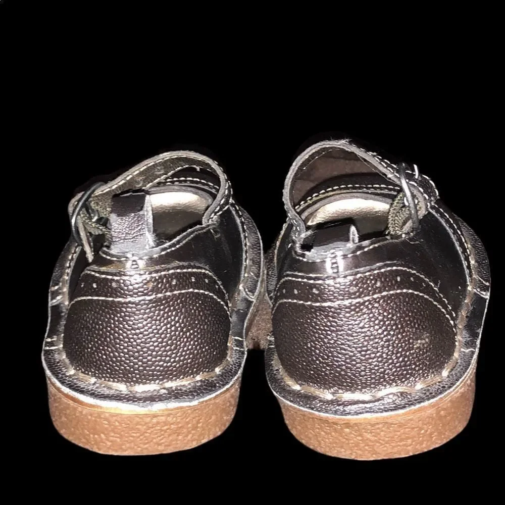 Baby Gap Pewter Silver‎ Mary Jane Shoes Toddler Girls Size 3 Classic Retro